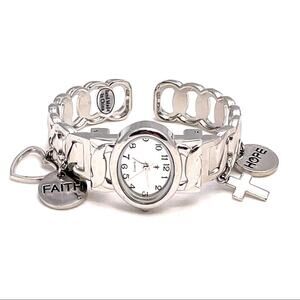 Silver faith hope watch with charms